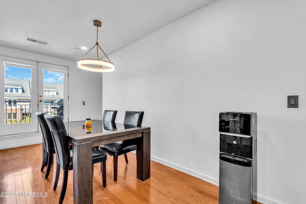 Dining room, Interior, Pendant Lights, Recessed Lighting, Wood Texture Flooring