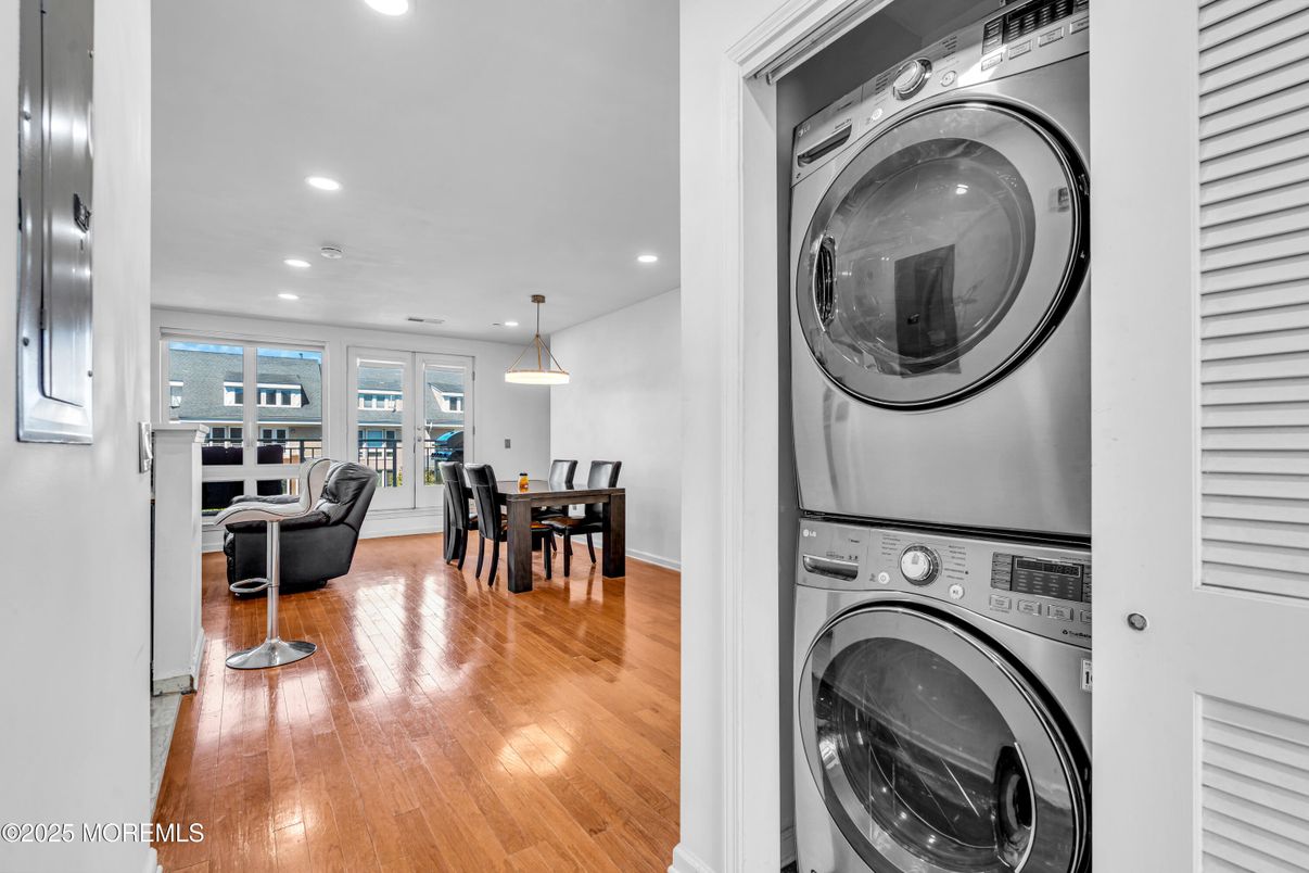 Dining room, Interior, Pendant Lights, Recessed Lighting, Utility Closets, Washer, Wood Texture Flooring