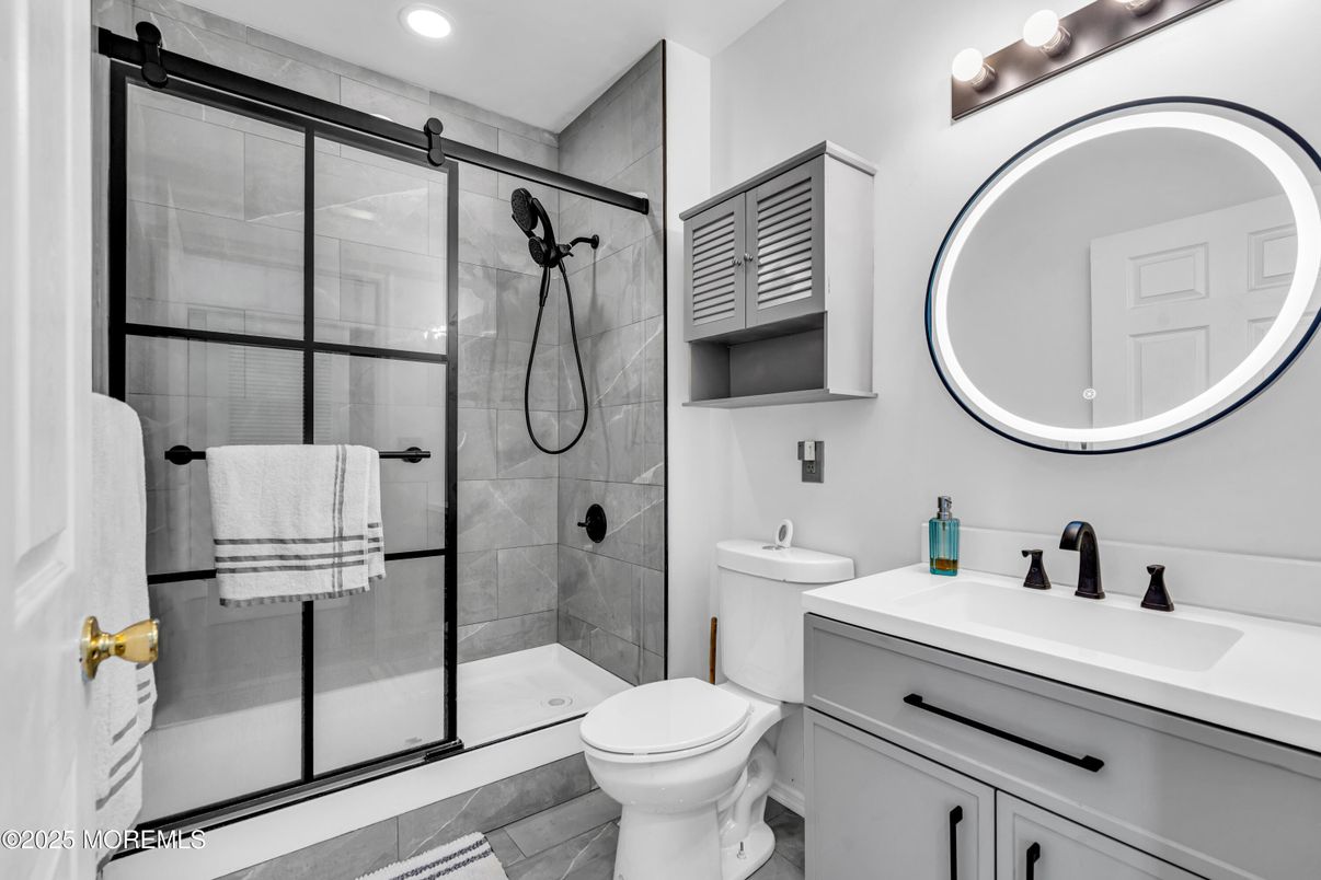 Bathroom, Glass Shower, Interior, Recessed Lighting