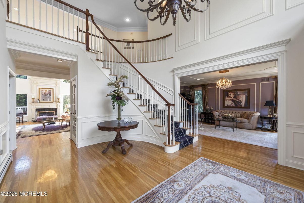 Chandelier, Fireplace, Interior, Recessed Lighting, Wood Texture Flooring