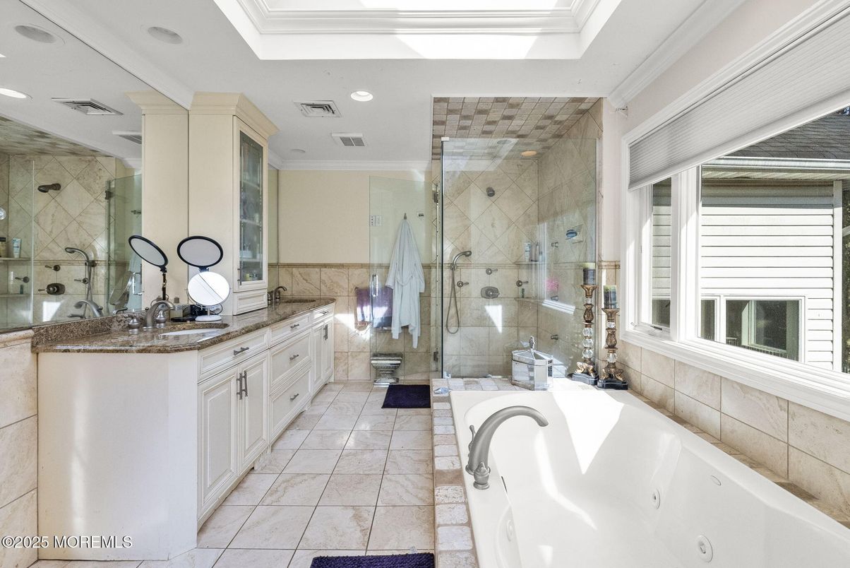 Bathroom, Dual Sink Vanities, Glass Shower, Interior, Recessed Lighting