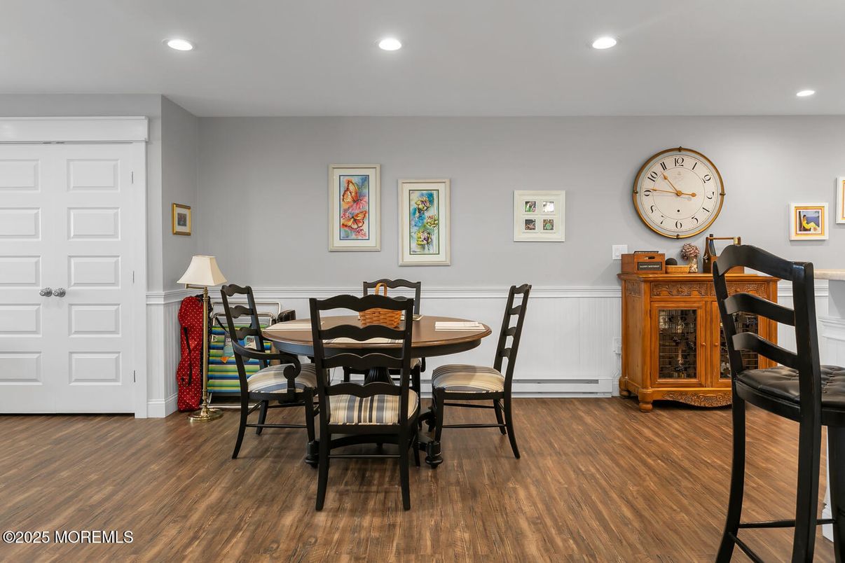 Dining room, Interior, Recessed Lighting, Wood Texture Flooring