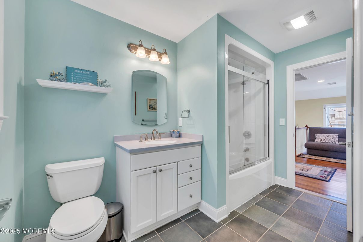Bathroom, Glass Shower, Interior, Recessed Lighting, Wood Texture Flooring