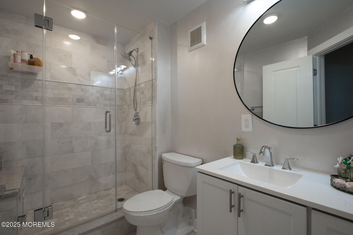 Bathroom, Glass Shower, Interior, Recessed Lighting