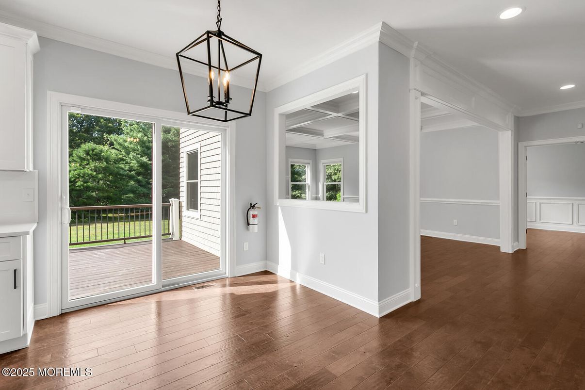 Empty room, Interior, Pendant Lights, Recessed Lighting, Wood Texture Flooring