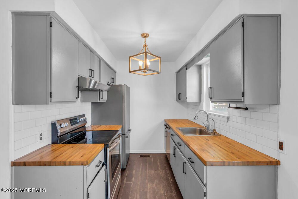 Interior, Kitchen, Pendant Lights, Stainless Steel Appliances, Wood Texture Flooring