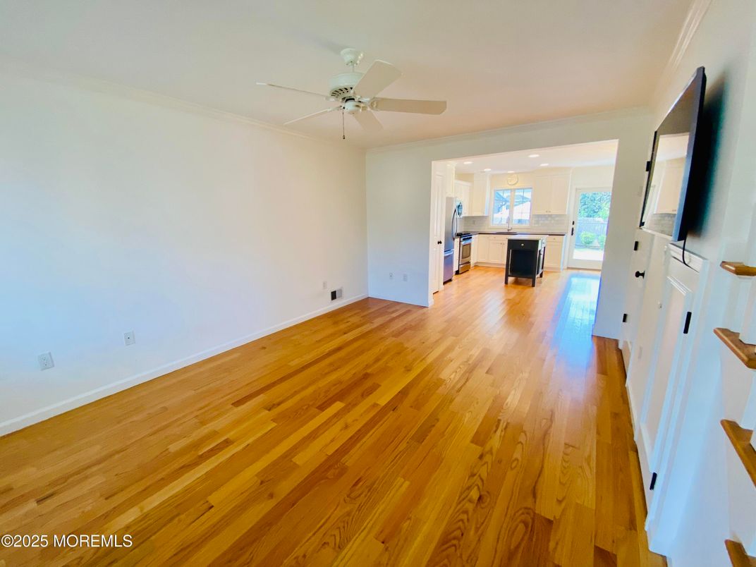 Empty room, Interior, Kitchen, Recessed Lighting, Wood Texture Flooring