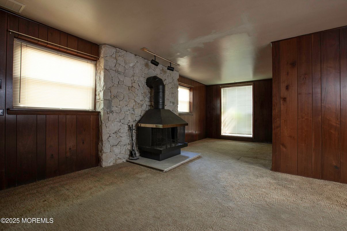 Empty room, Fireplace, Interior, Stone Walls, Wooden Walls