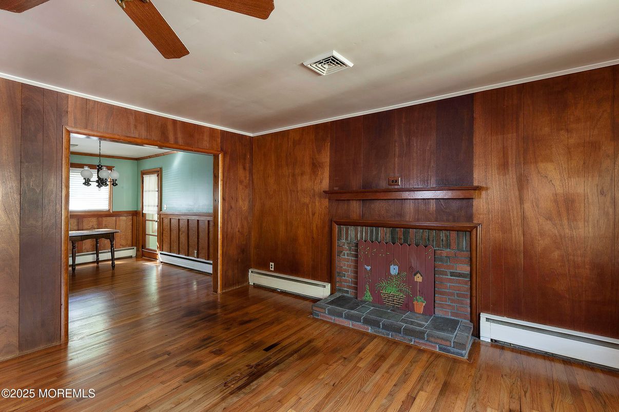 Empty room, Fireplace, Interior, Wood Texture Flooring, Wooden Walls