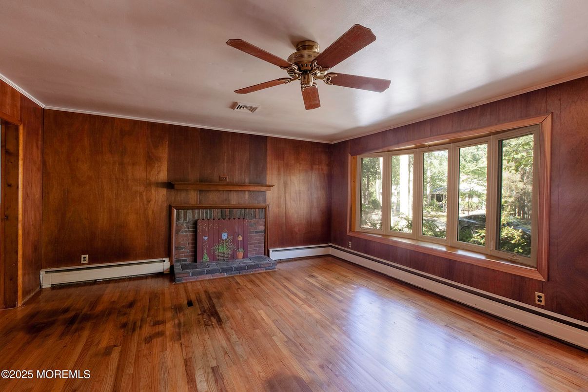 Empty room, Fireplace, Interior, Wood Texture Flooring, Wooden Walls