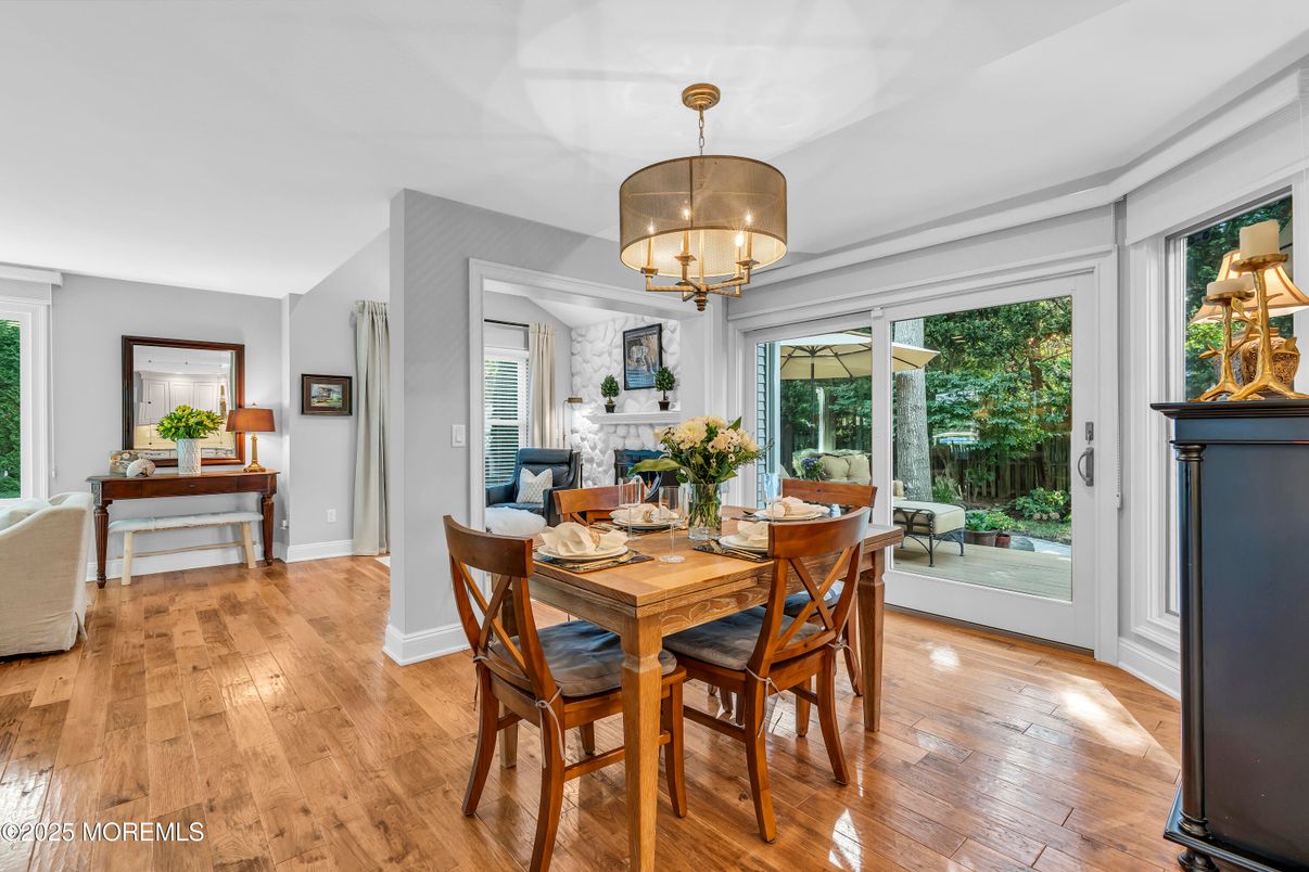 Chandelier, Dining room, Interior, Wood Texture Flooring
