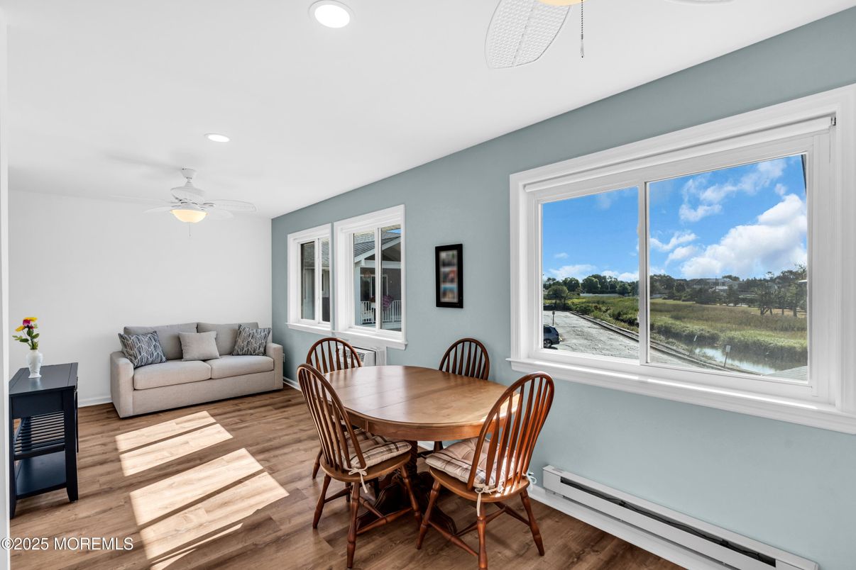 Dining room, Interior, Recessed Lighting, Wood Texture Flooring