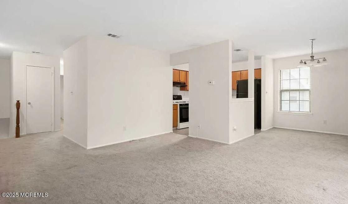 Empty room, Interior, Kitchen, Pendant Lights, Stainless Steel Appliances