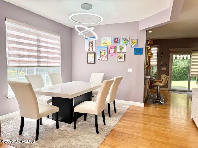Dining room, Interior, Pendant Lights, Recessed Lighting, Wood Texture Flooring