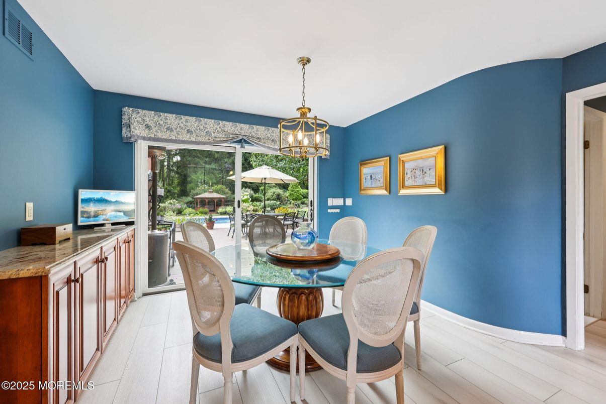 Dining room, Interior, Pendant Lights, Wood Texture Flooring