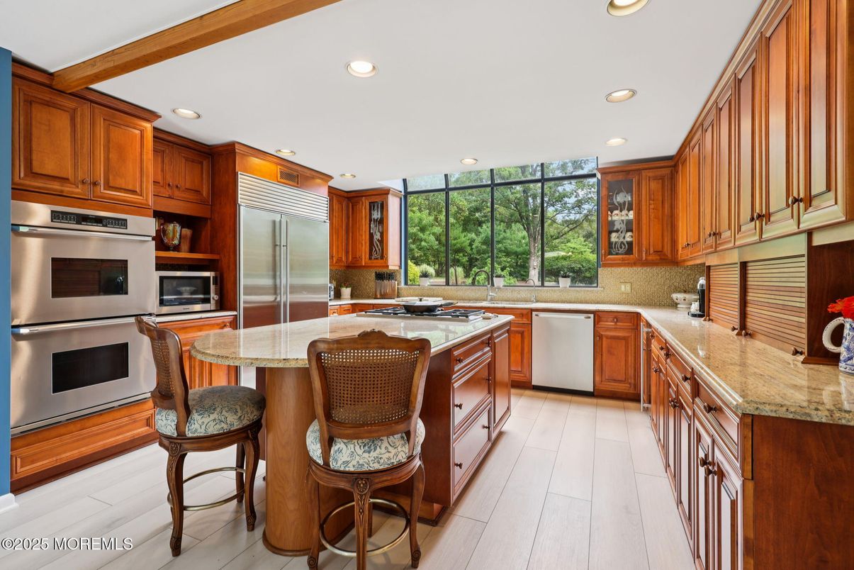 Interior, Kitchen, Recessed Lighting, Stainless Steel Appliances, Wooden Beams, Wood Texture Flooring