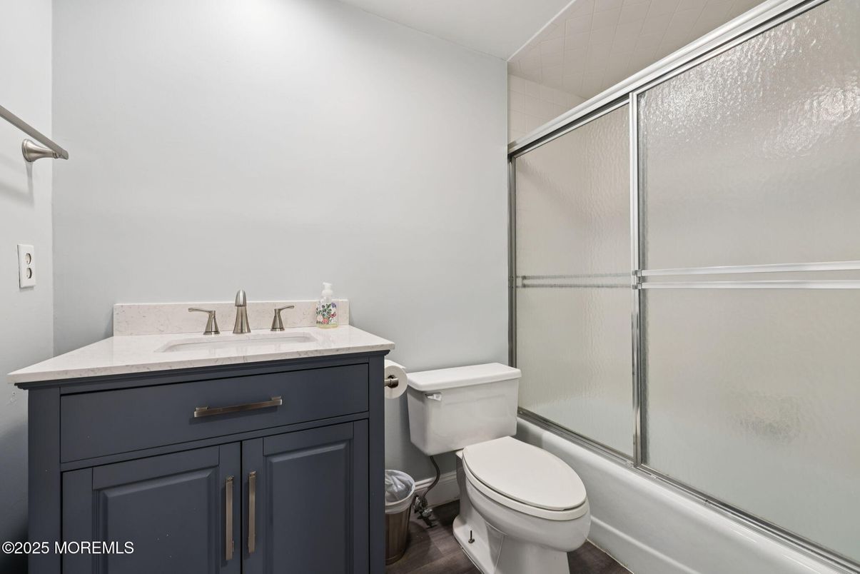 Bathroom, Glass Shower, Interior, Wood Texture Flooring