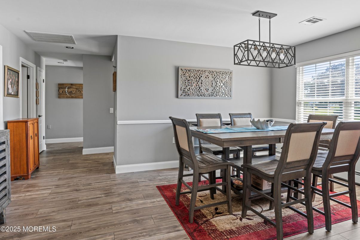 Dining room, Interior, Pendant Lights, Wood Texture Flooring