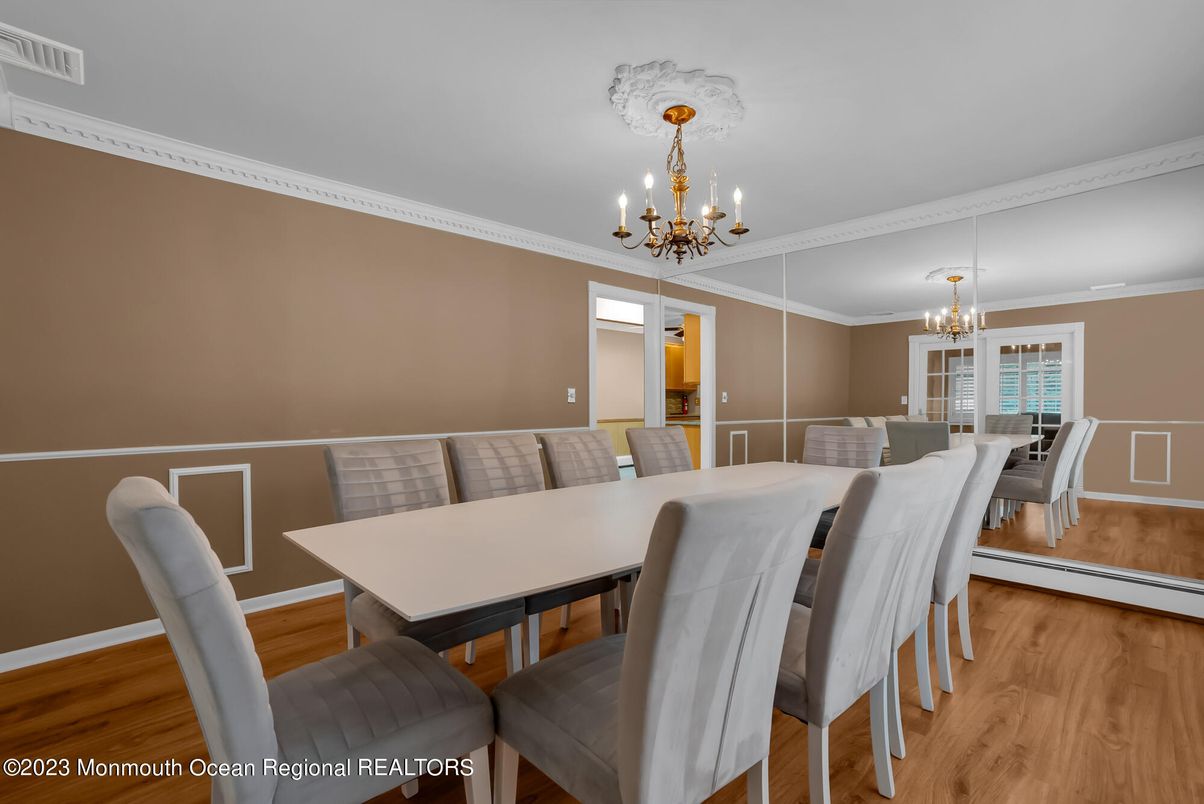 Chandelier, Dining room, Interior, Wood Texture Flooring