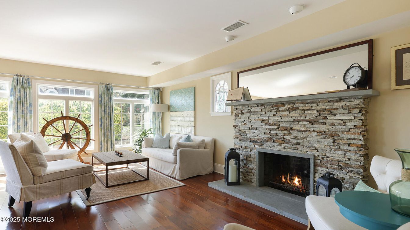 Fireplace, Interior, Living room, Stone Walls, Wood Texture Flooring