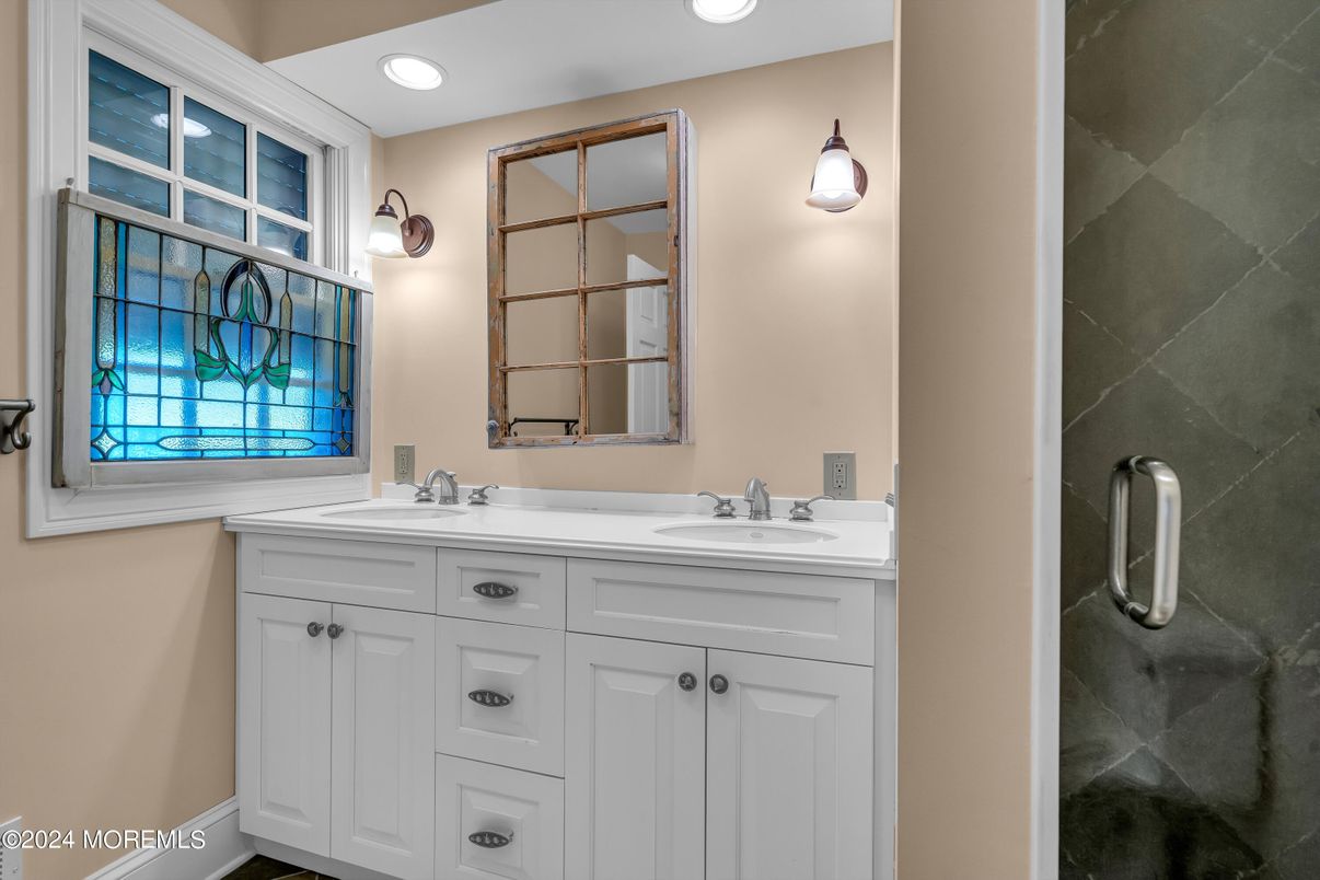 Bathroom, Dual Sink Vanities, Glass Shower, Interior, Recessed Lighting
