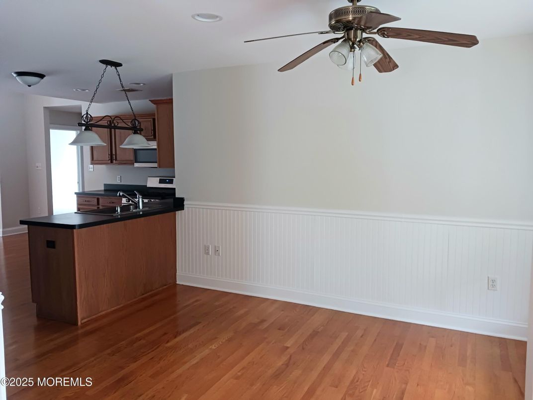 Interior, Kitchen, Pendant Lights, Recessed Lighting, Wood Texture Flooring