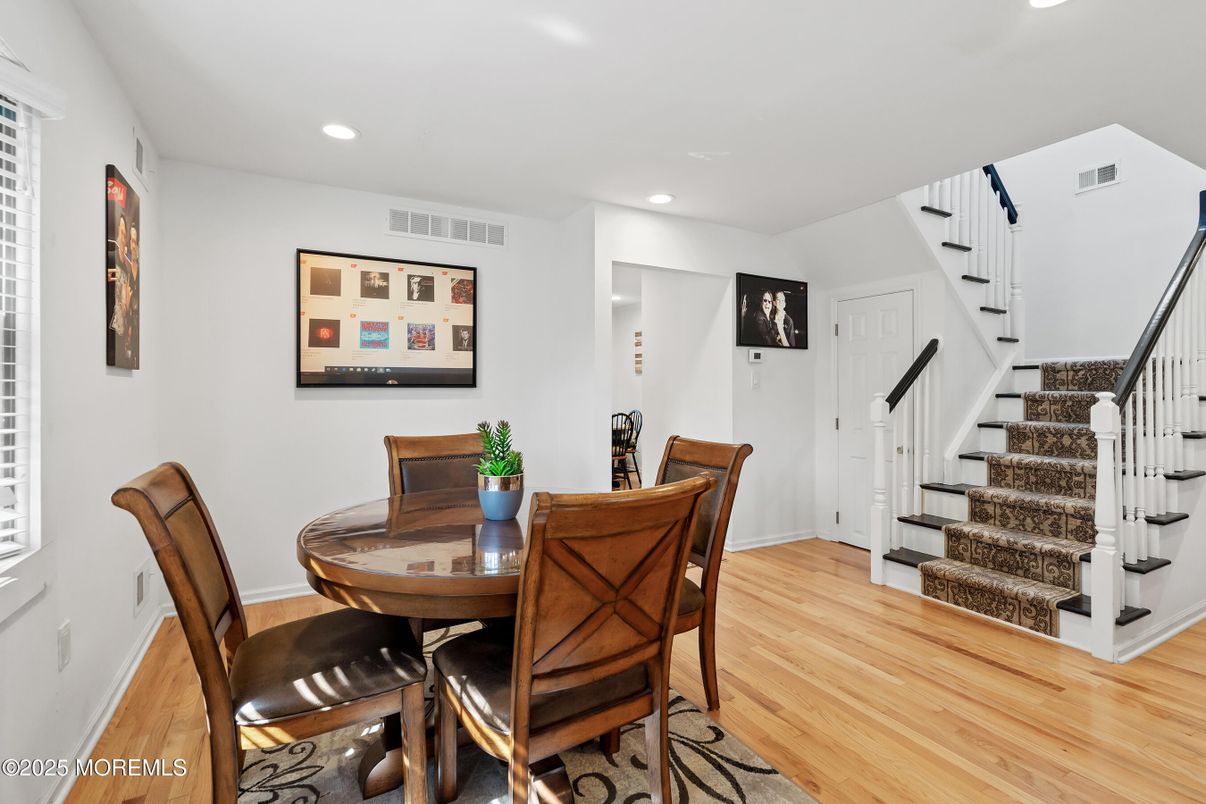 Dining room, Interior, Recessed Lighting, Wood Texture Flooring