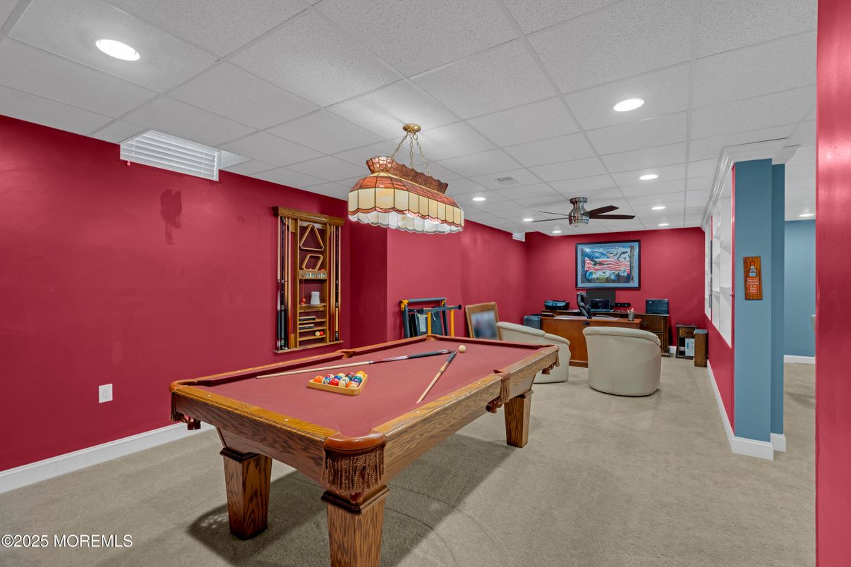 Billiard Table, Game Room, Interior, Recessed Lighting