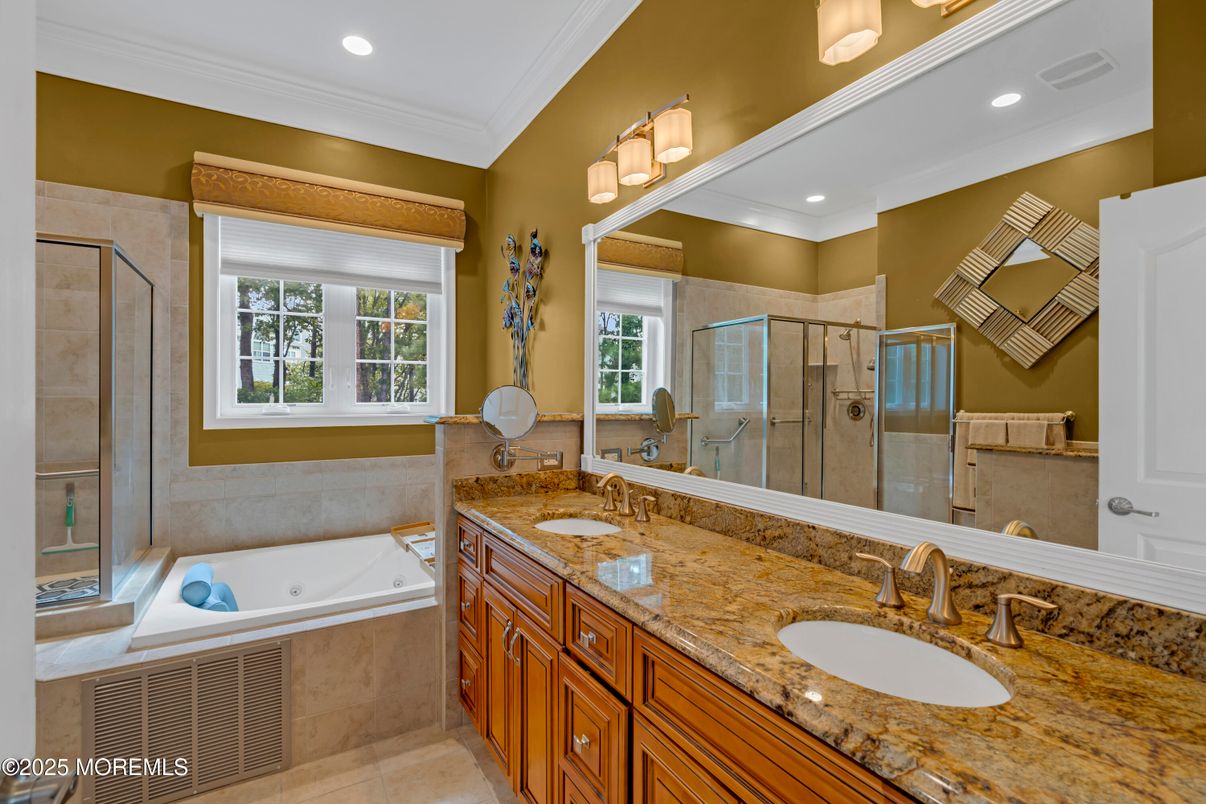 Bathroom, Dual Sink Vanities, Glass Shower, Interior, Recessed Lighting