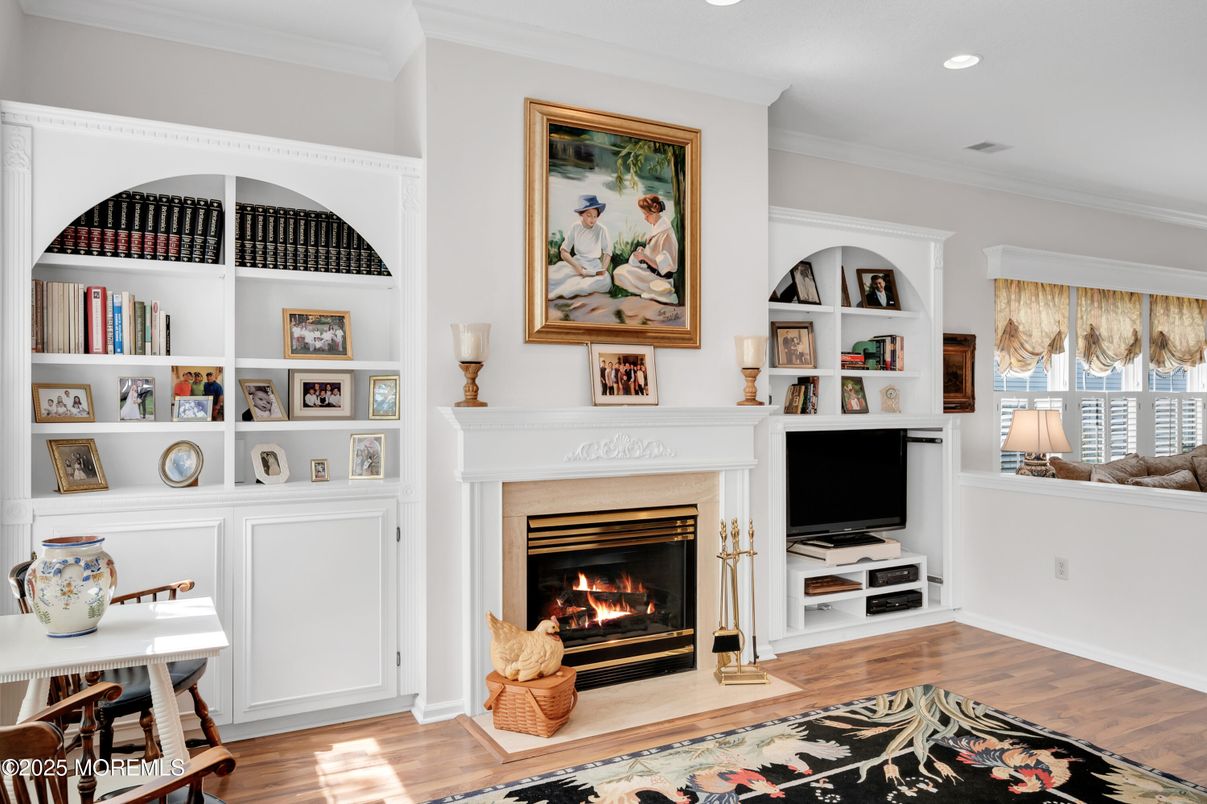 Fireplace, Interior, Recessed Lighting, Wood Texture Flooring