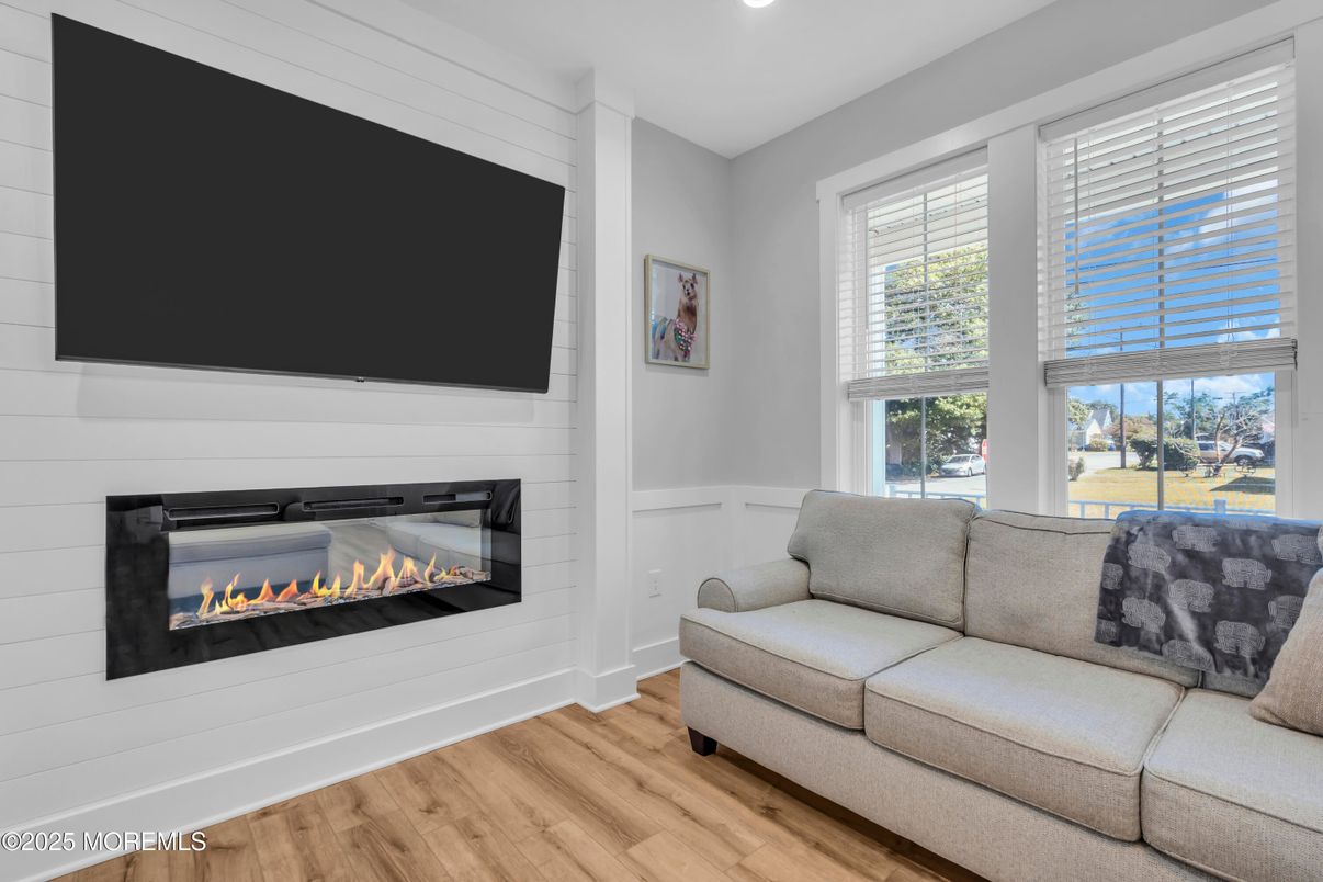 Fireplace, Interior, Recessed Lighting, Wood Texture Flooring