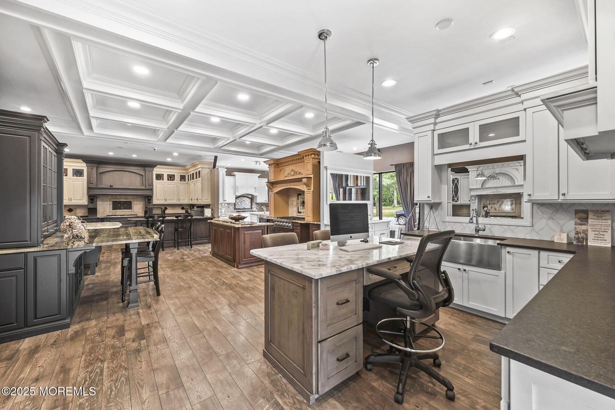 Home Office, Interior, Kitchen, Pendant Lights, Recessed Lighting, Wood Texture Flooring