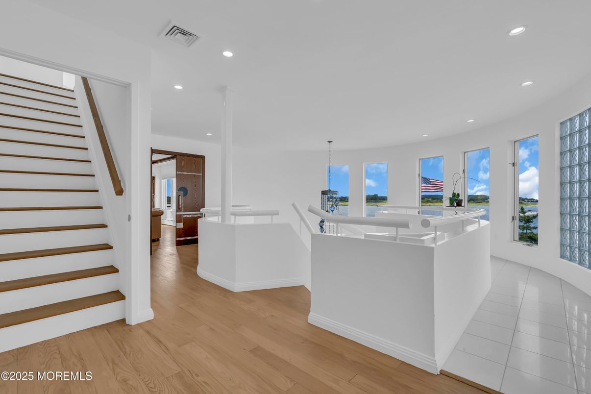 Dining room, Interior, Kitchen, Pendant Lights, Recessed Lighting, Water, Wood Texture Flooring