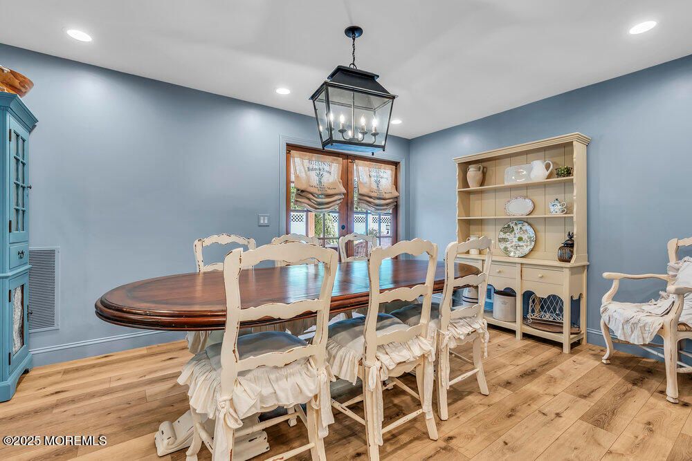 Dining room, Interior, Recessed Lighting, Wood Texture Flooring