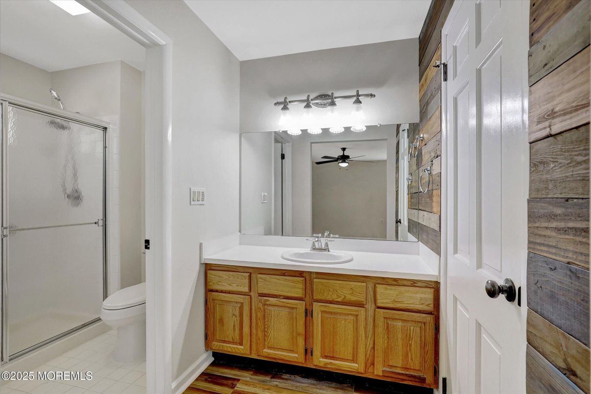 Bathroom, Glass Shower, Interior, Wood Texture Flooring