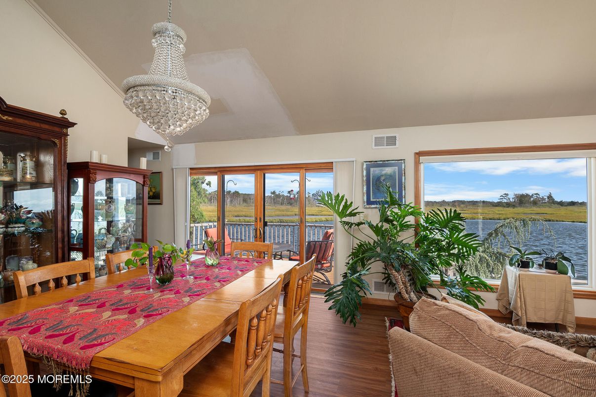 Chandelier, Dining room, Interior, Water, Wood Texture Flooring