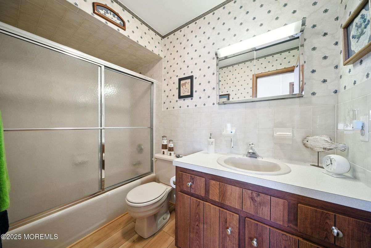 Bathroom, Glass Shower, Interior, Wood Texture Flooring