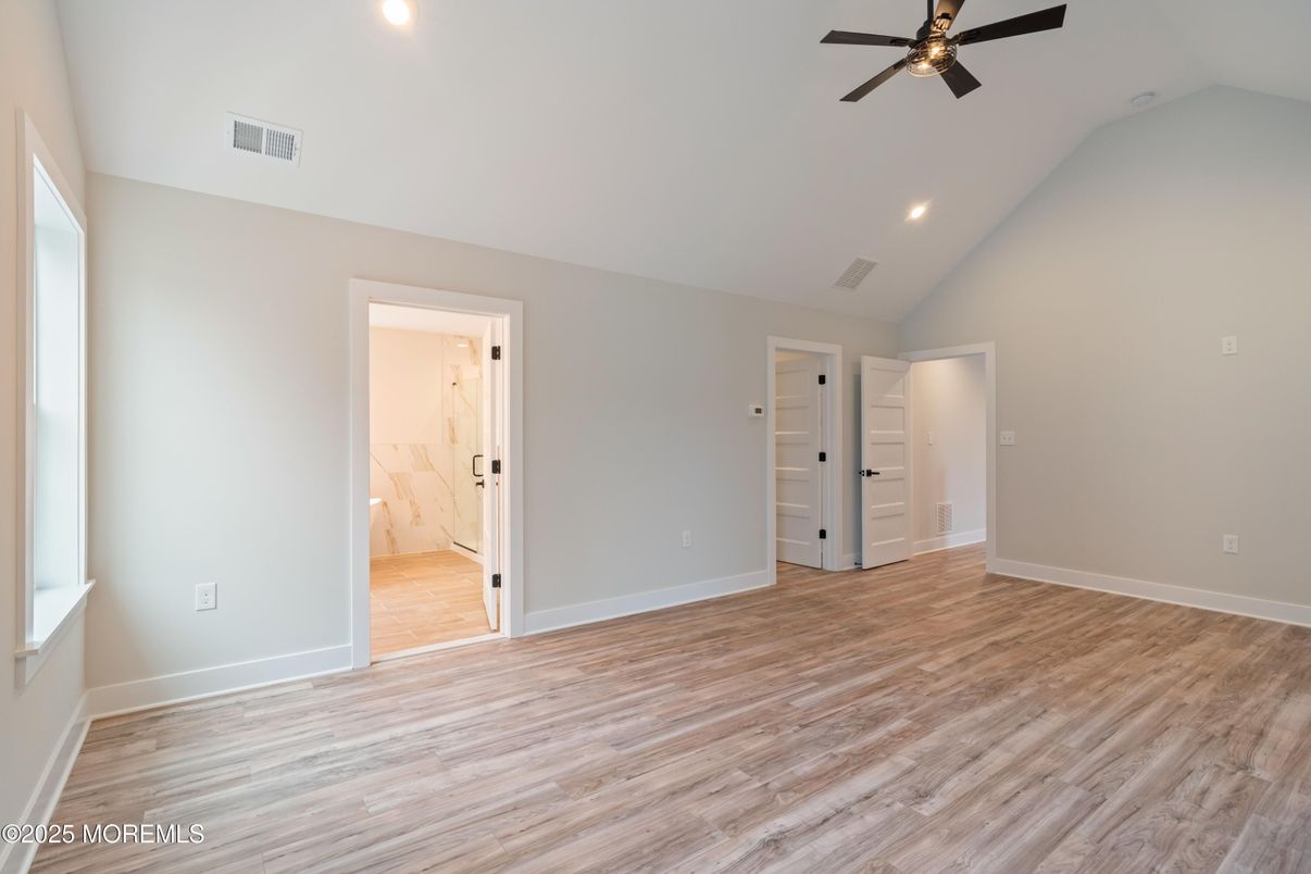 Bathroom, Empty room, Interior, Recessed Lighting, Wood Texture Flooring