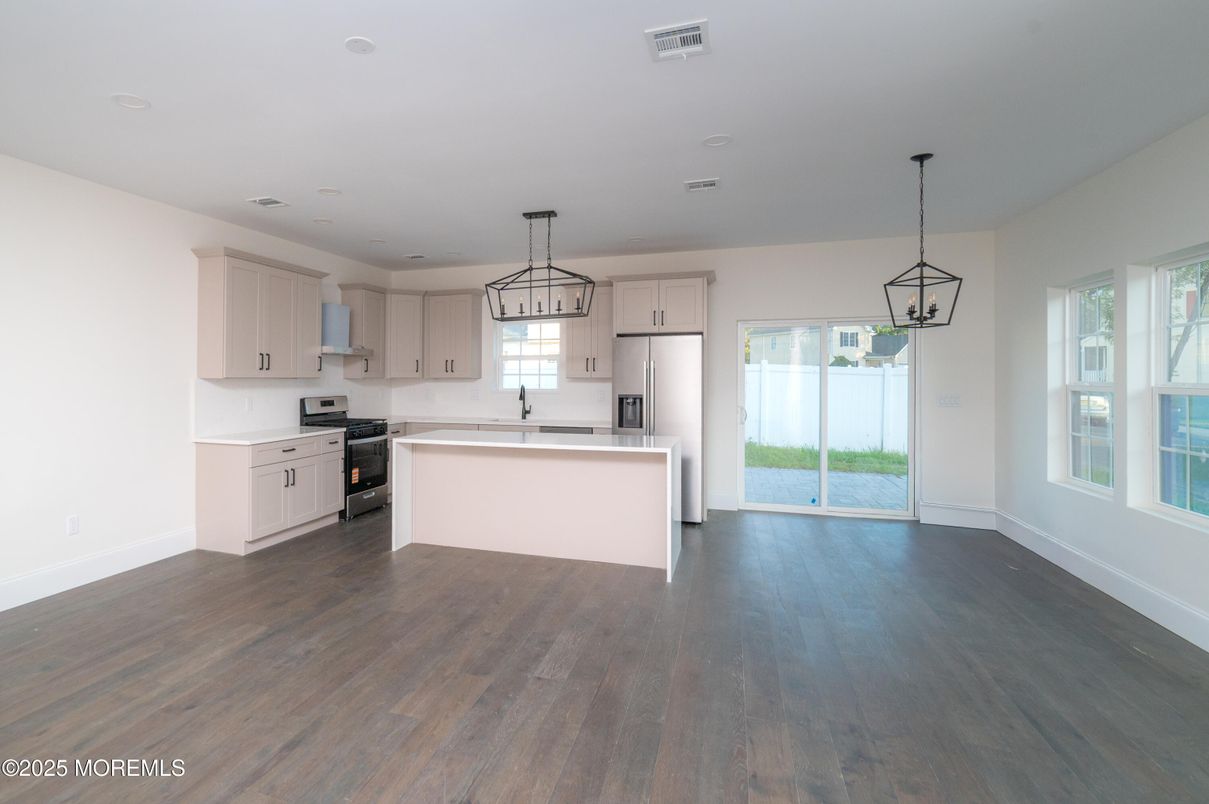 Interior, Kitchen, Pendant Lights, Recessed Lighting, Wood Texture Flooring