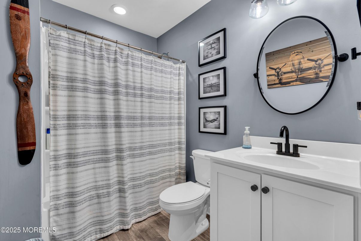 Bathroom, Interior, Recessed Lighting, Wood Texture Flooring
