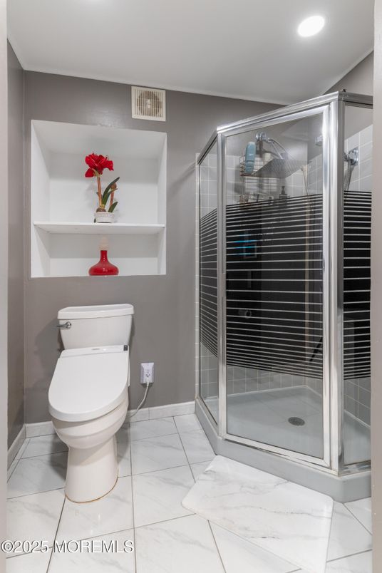 Bathroom, Glass Shower, Interior, Marble, Recessed Lighting