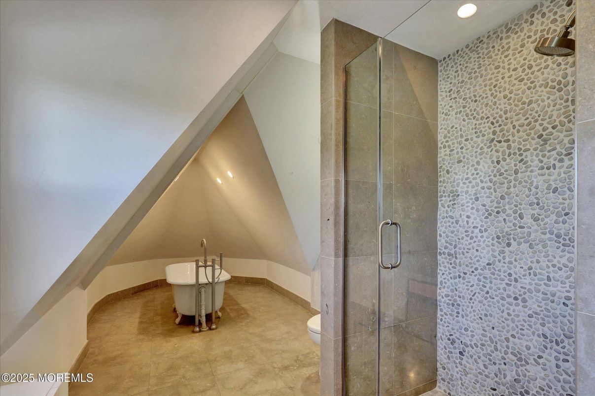 Bathroom, Free Standing Baths, Glass Shower, Interior, Recessed Lighting