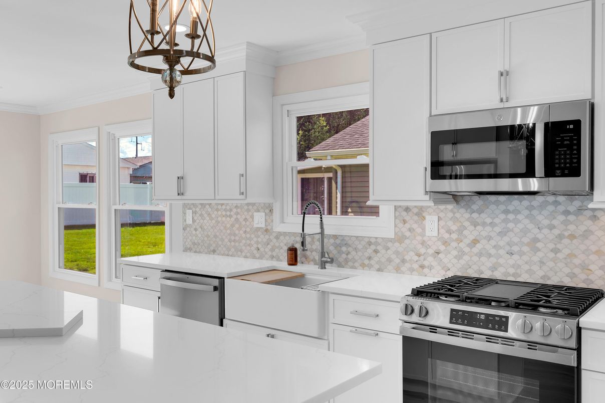 Chandelier, Interior, Kitchen, Stainless Steel Appliances