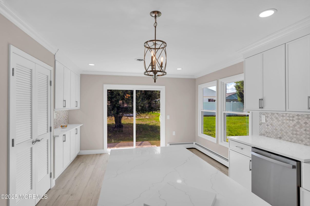 Interior, Kitchen, Pendant Lights, Recessed Lighting, Wood Texture Flooring
