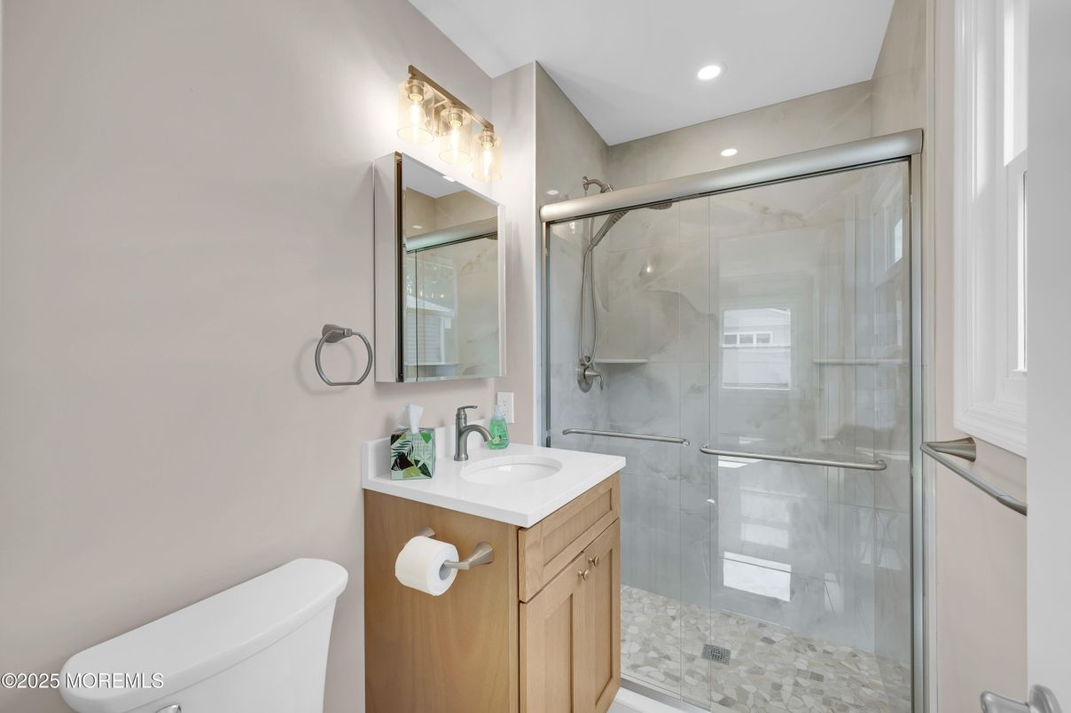 Bathroom, Glass Shower, Interior, Recessed Lighting