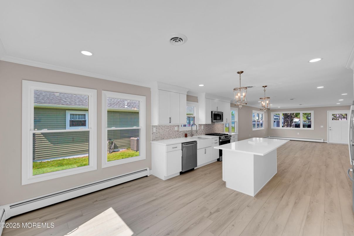 Interior, Kitchen, Pendant Lights, Recessed Lighting, Wood Texture Flooring