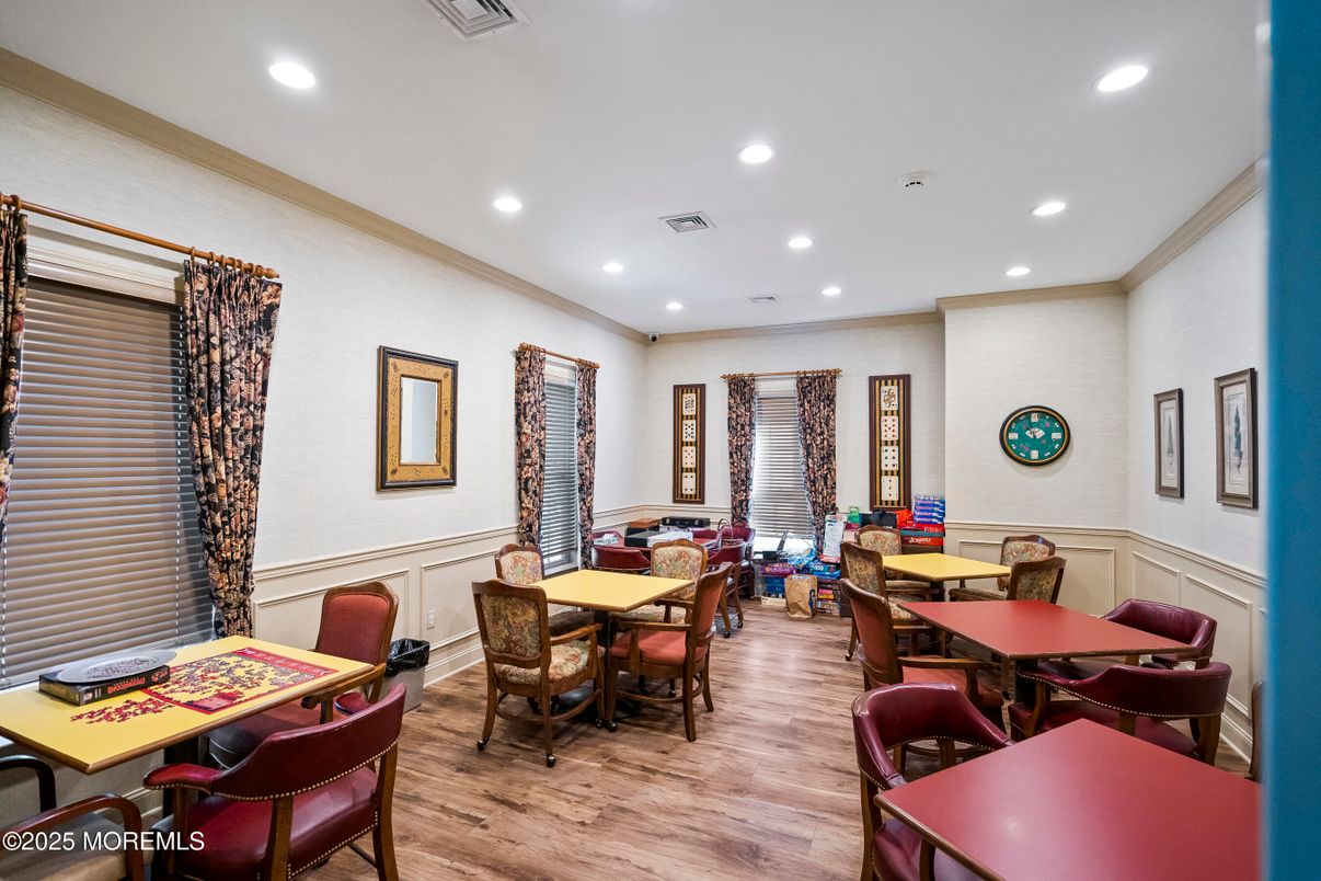 Dining room, Interior, Recessed Lighting, Wood Texture Flooring