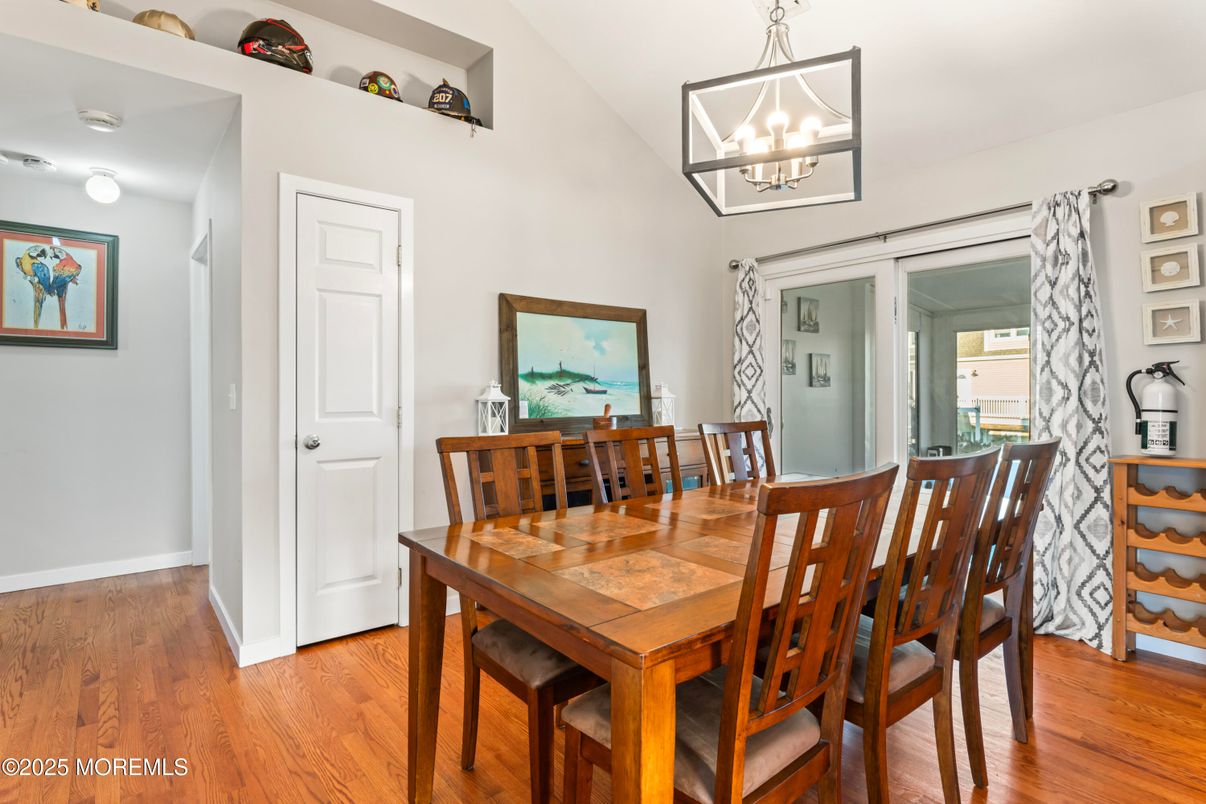 Dining room, Interior, Pendant Lights, Wood Texture Flooring