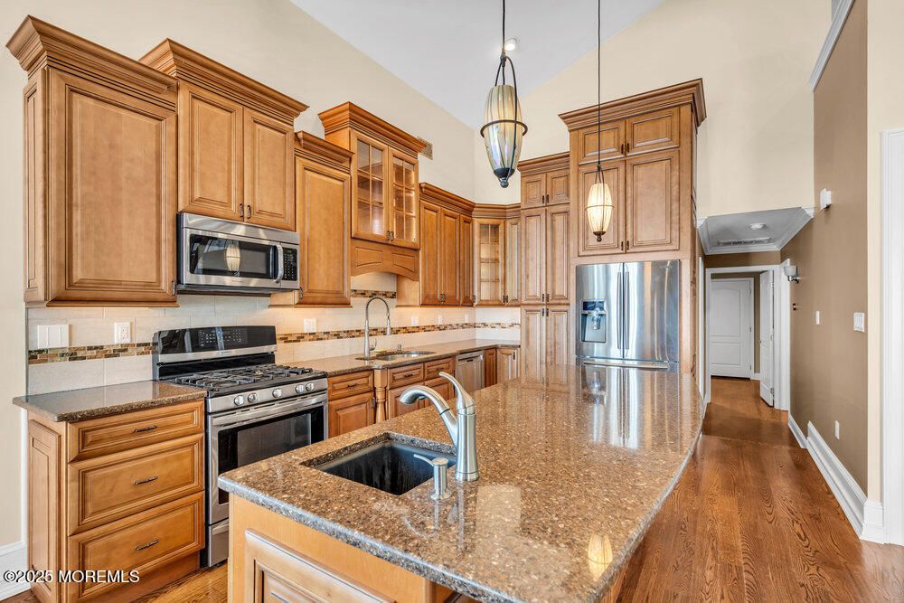 Interior, Kitchen, Pendant Lights, Stainless Steel Appliances, Wood Texture Flooring