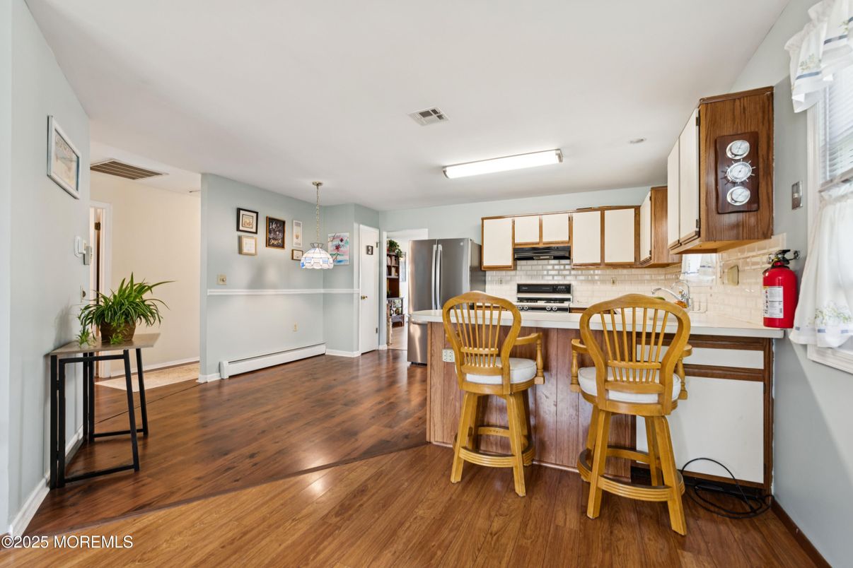 Interior, Kitchen, Pendant Lights, Stainless Steel Appliances, Wood Texture Flooring